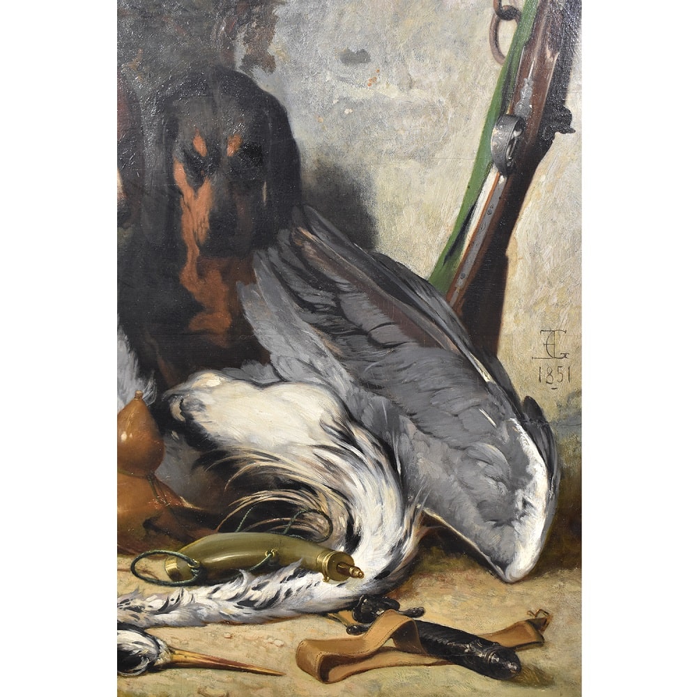 a1QA413 antique oil portrait painting hunting dogs XIX century.jpg